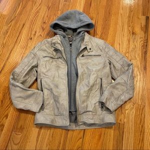 Guess Men’s Vegan Leather Hooded Jacket SZ S